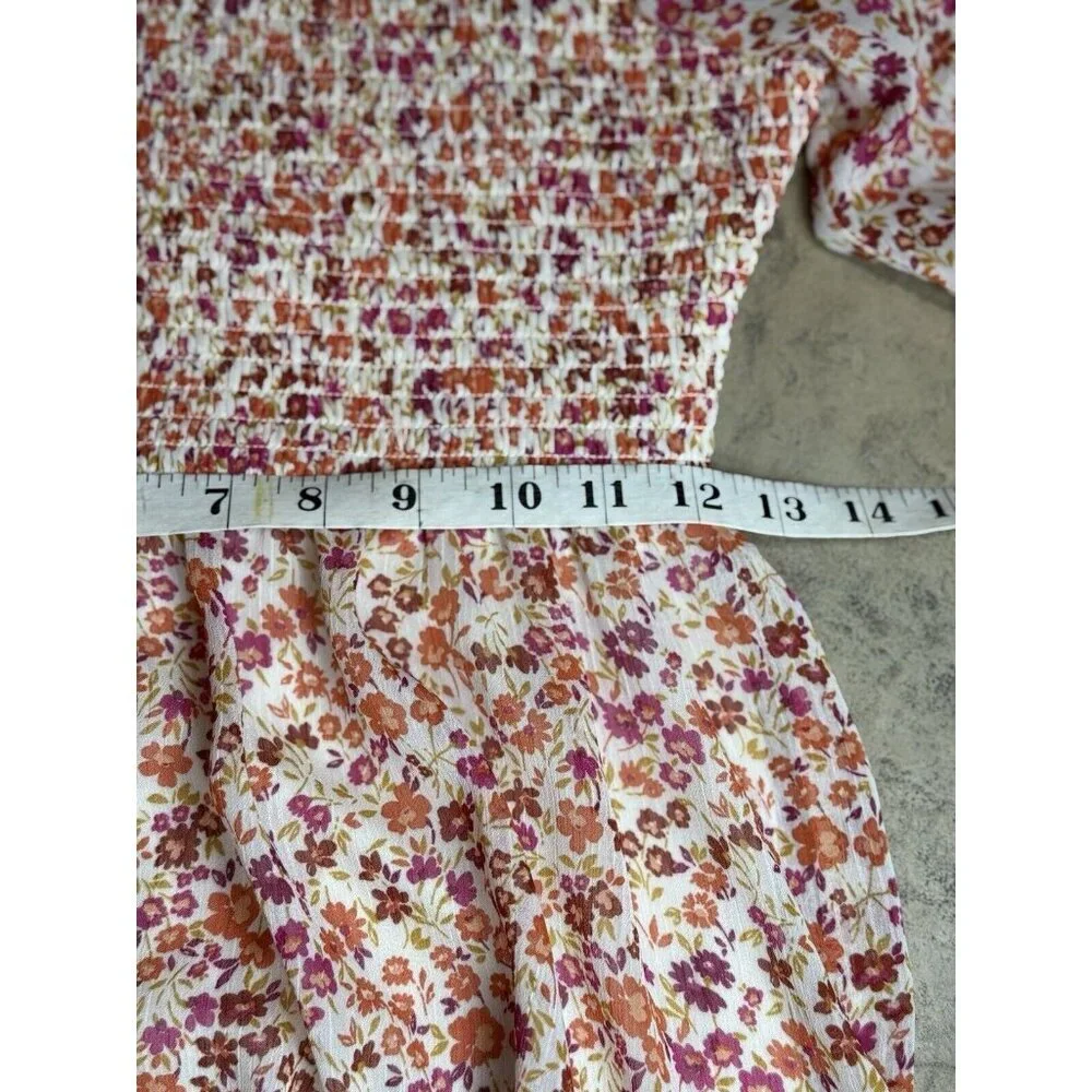 Lush Pink And Orange Floral Smocked Puff Sleeve Dress Size S - Picture 6 of 9